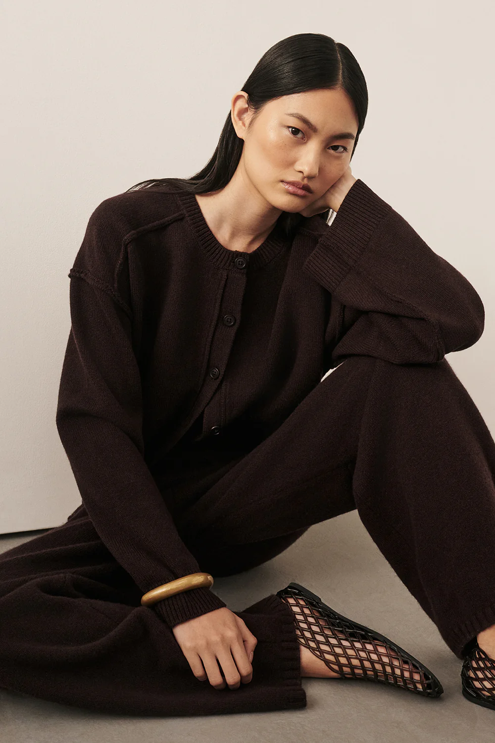 PAIGE CHOC WOOL KNIT CARDIGAN - Gamepaces