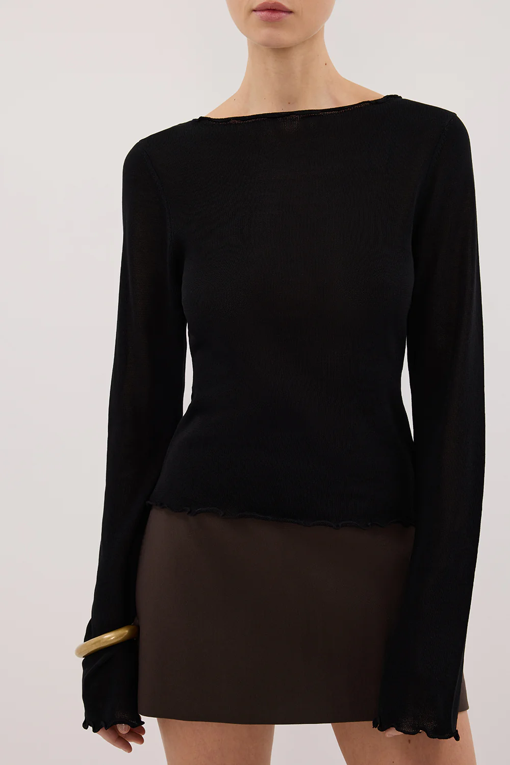 BLAKE BLACK LONG SLEEVE BOAT NECK KNIT TOP - Gamepaces