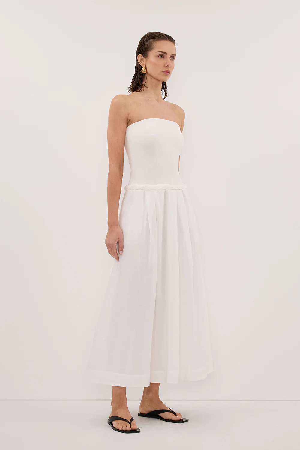 COCO WHITE STRAPLESS HYRBID MIDI DRESS - Gamepaces