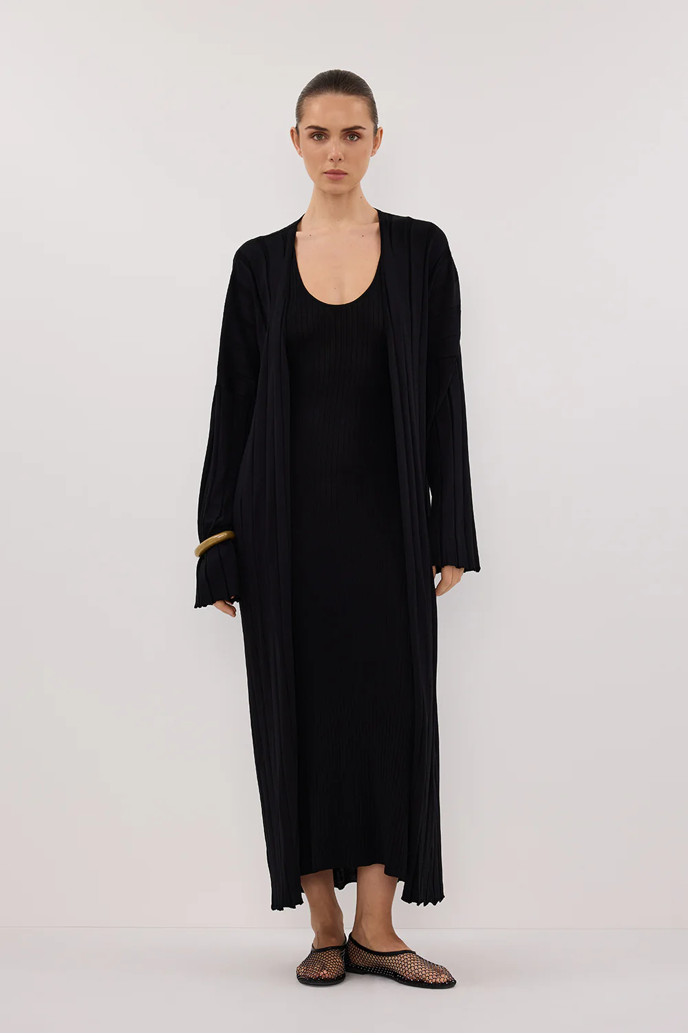EVE BLACK KNIT MIDI CARDIGAN - Gamepaces