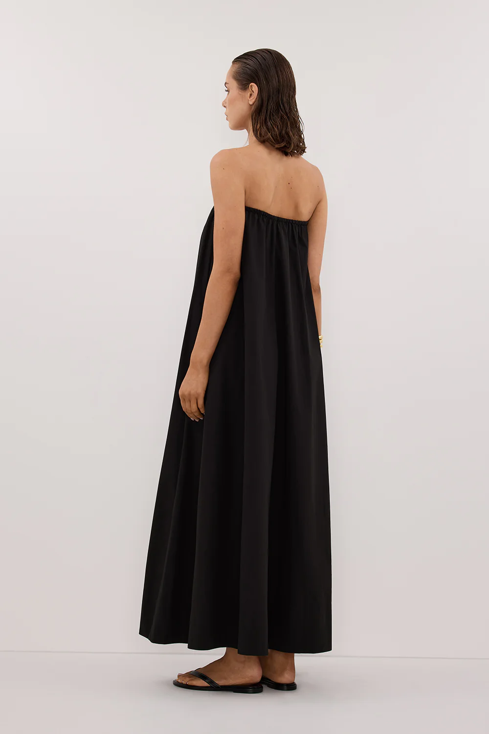 SOMMER BLACK STRAPLESS POPLIN MIDI DRESS - Gamepaces