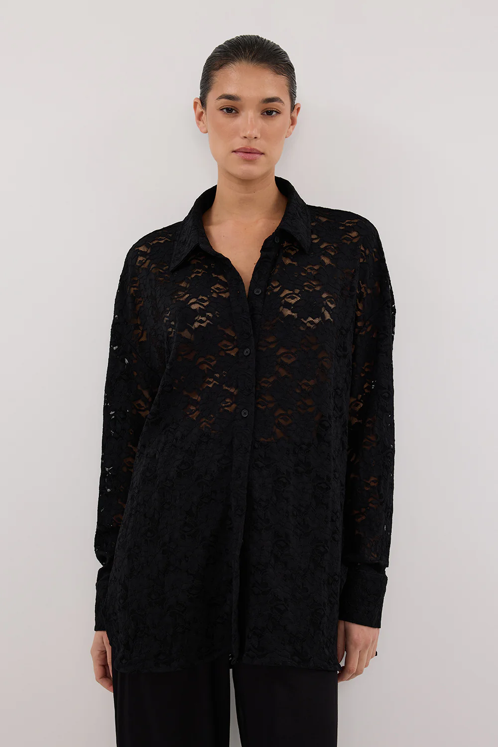 LOULA BLACK LACE LONG SLEEVE SHIRT - Gamepaces