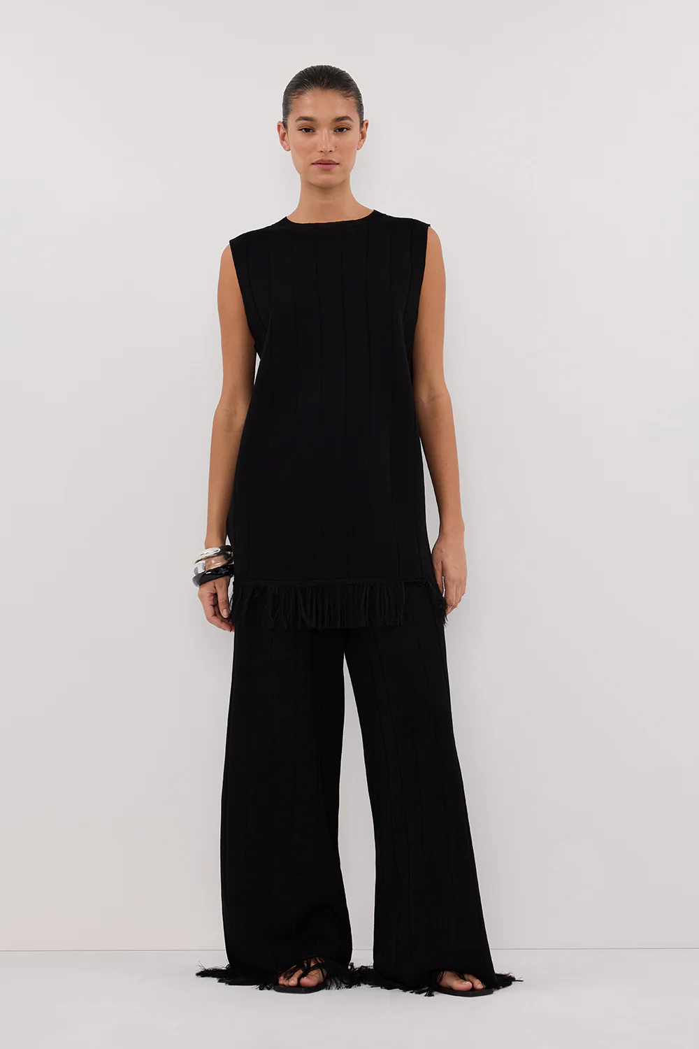 ARIA BLACK FRINGED TUNIC TOP - Gamepaces