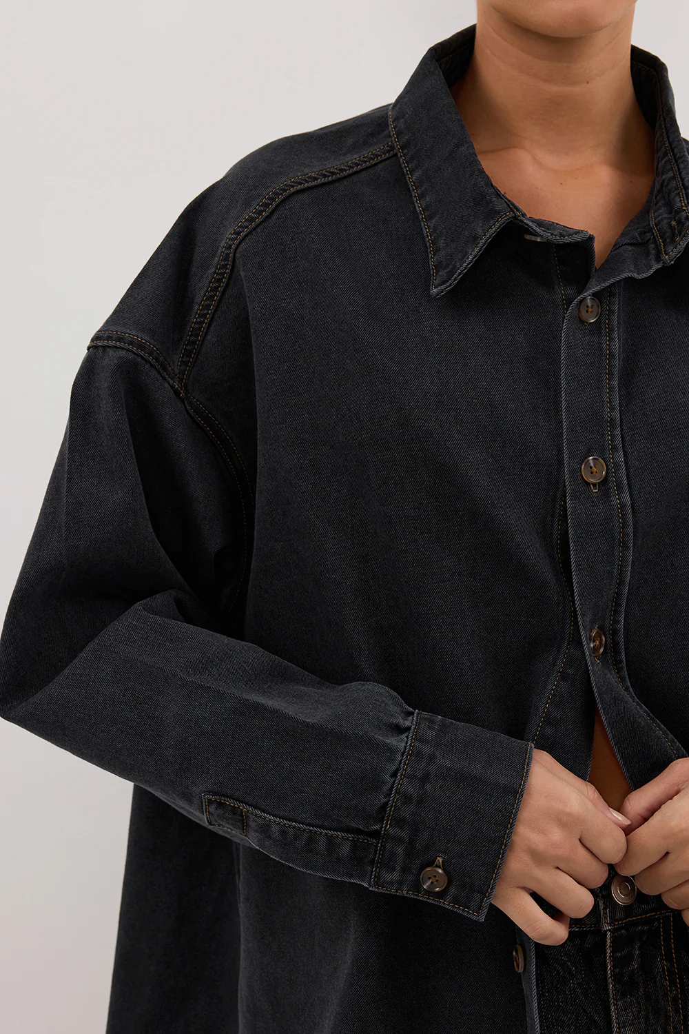 ASHTON WASHED BLACK OVERSIZED DENIM SHIRT - Gamepaces