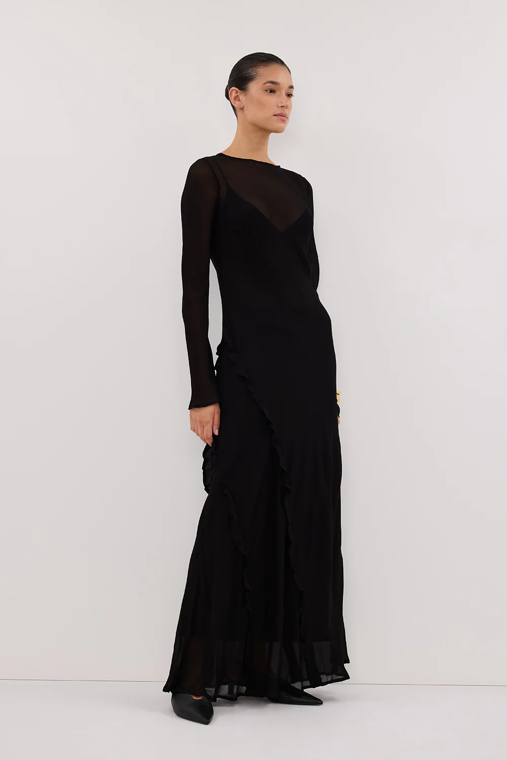 MARISSA BLACK LONG SLEEVE MAXI DRESS - Gamepaces