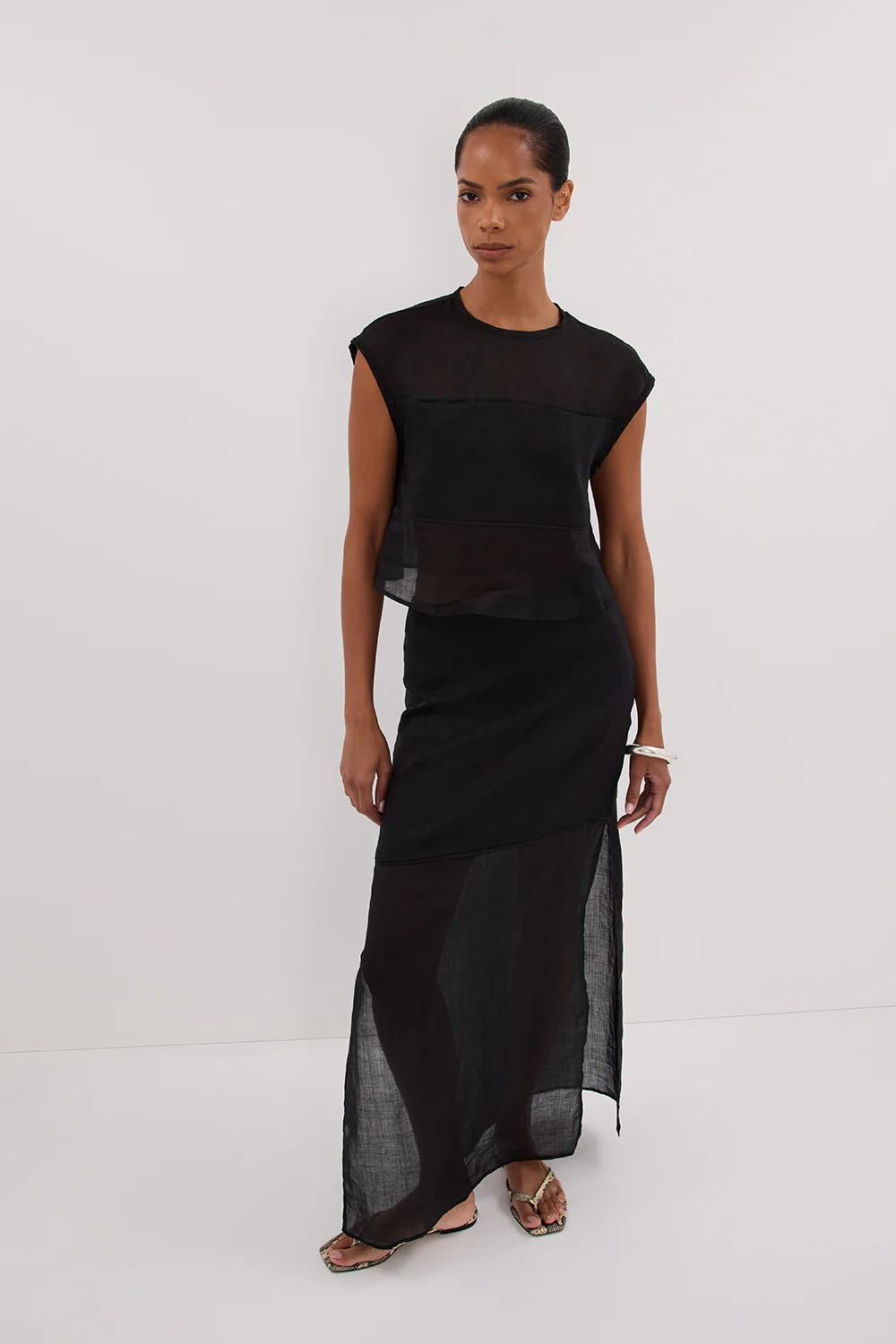 KAI BLACK RAMIE PANELLED TOP - Gamepaces