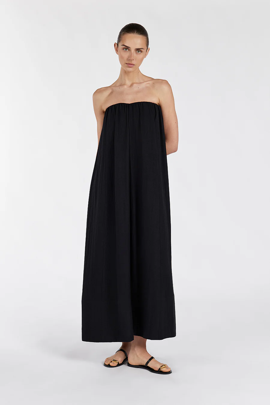 SHANIYA BLACK STRAPLESS MIDI DRESS - Gamepaces