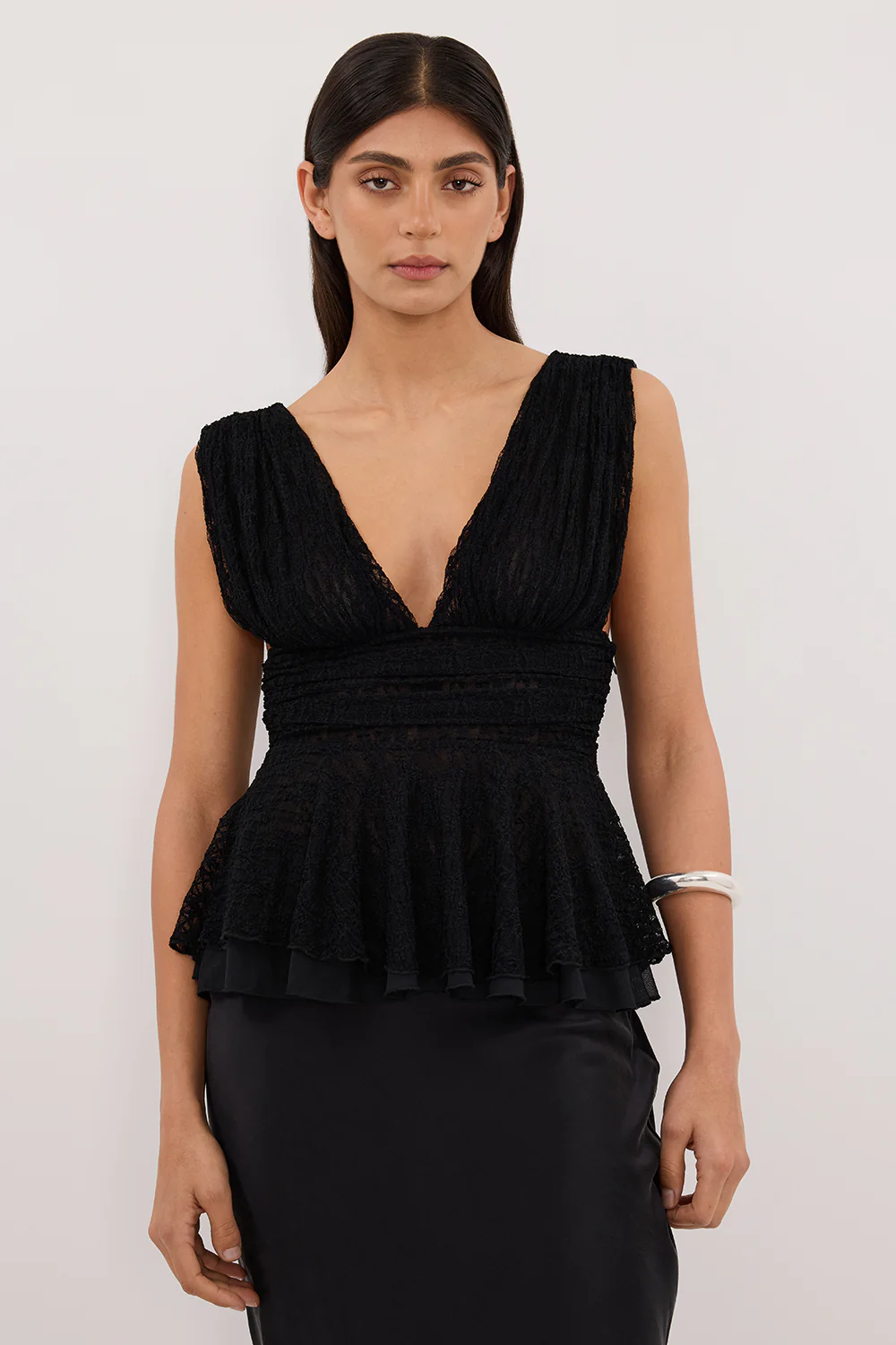 LIZZIE BLACK LACE PEPLUM TOP - Gamepaces