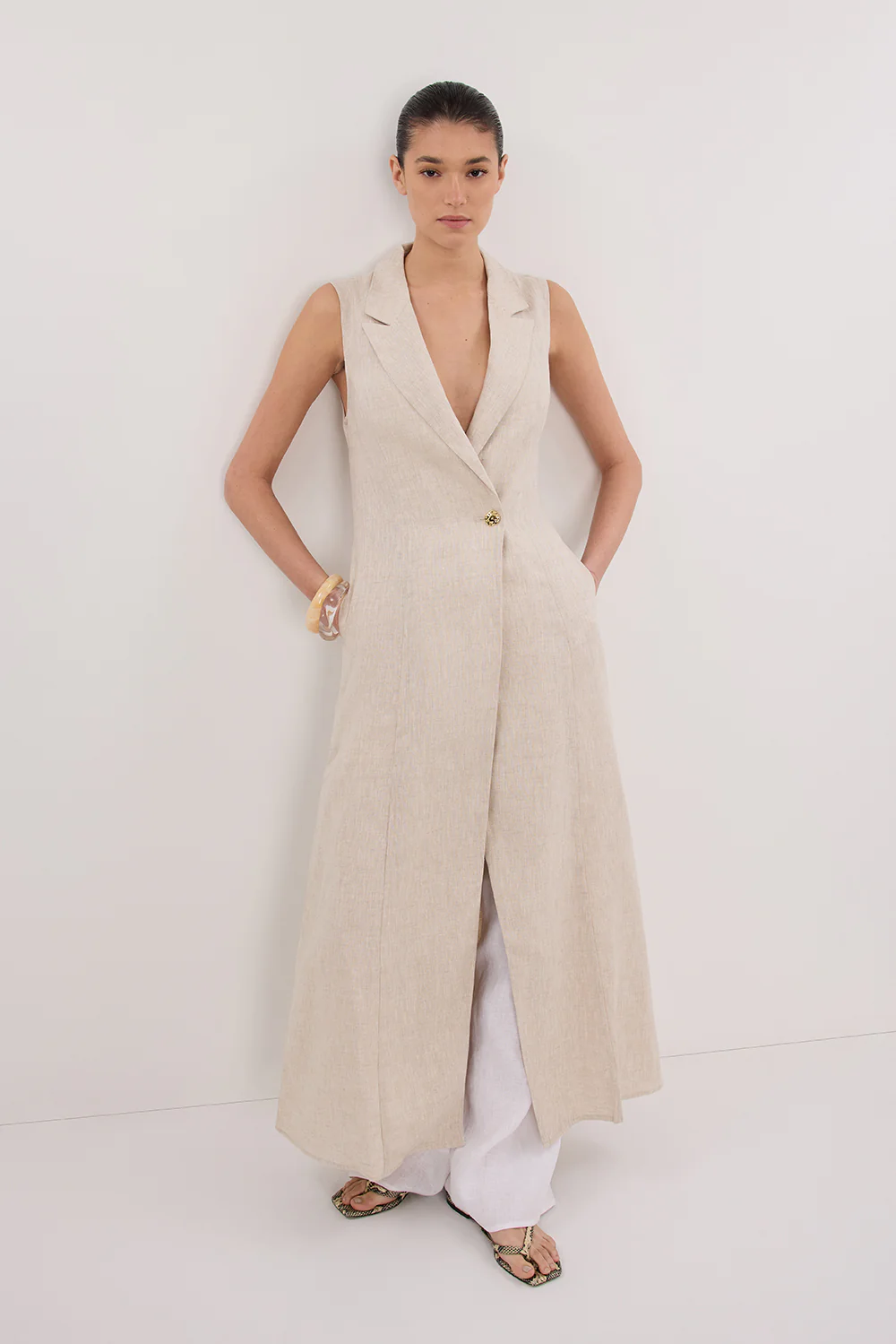 CORA NATURAL MIDI LINEN DRESS - Gamepaces