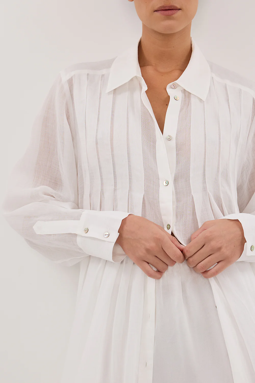 CARMEL WHITE RAMIE SHIRT DRESS - Gamepaces