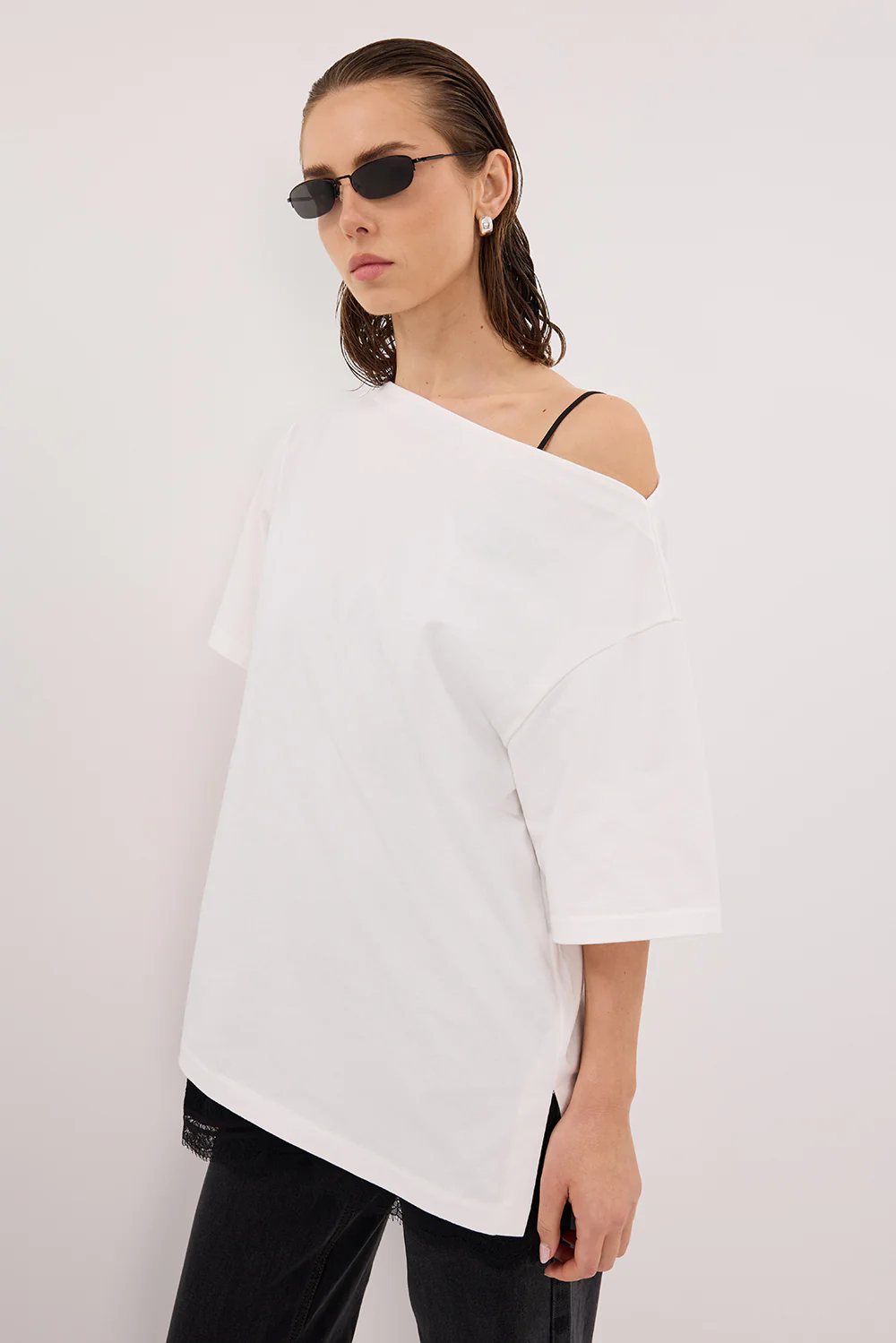 ESME WHITE ASYM BOAT NECK TEE - Gamepaces