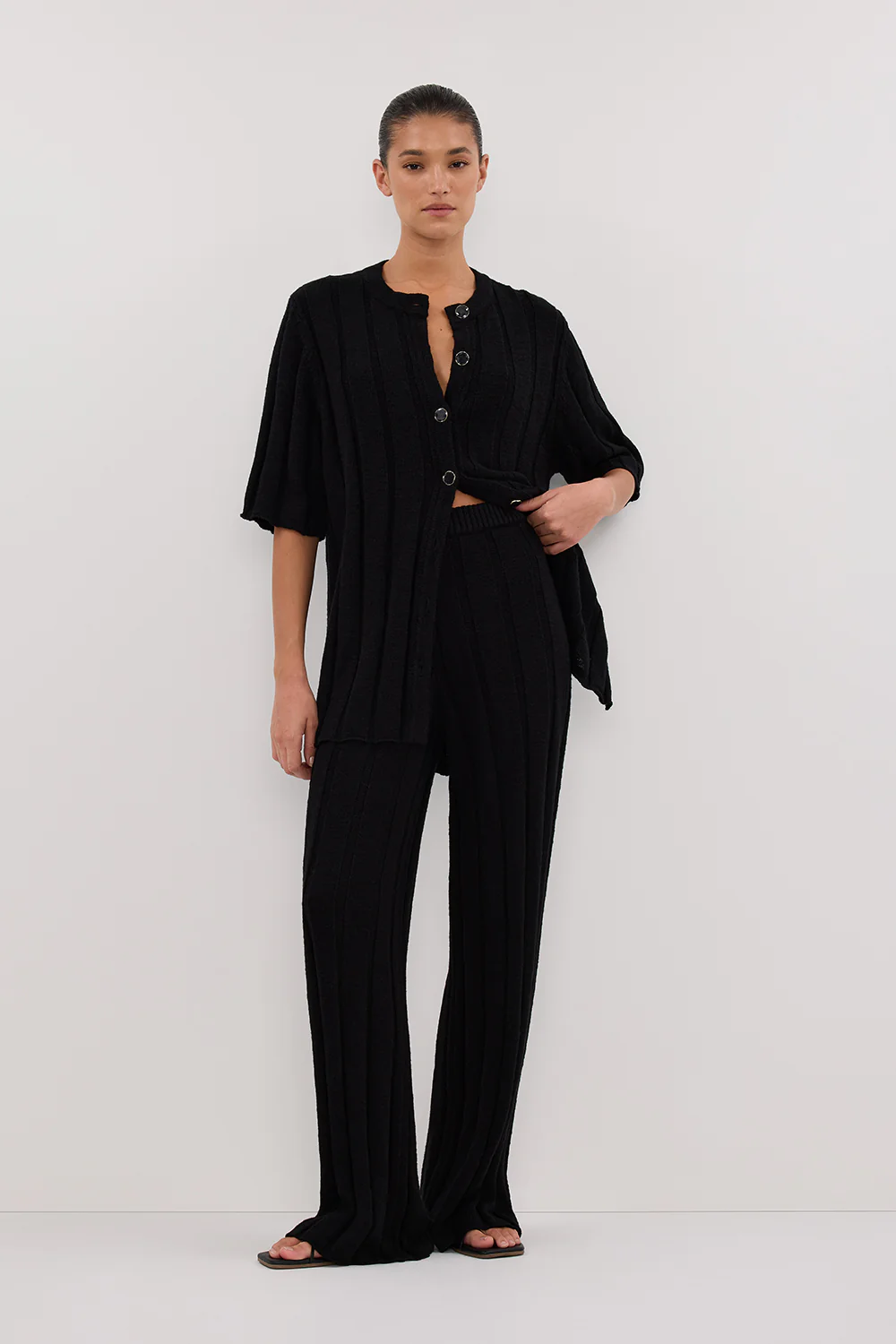 JAZZ BLACK WIDE LEG KNIT PANT - Gamepaces