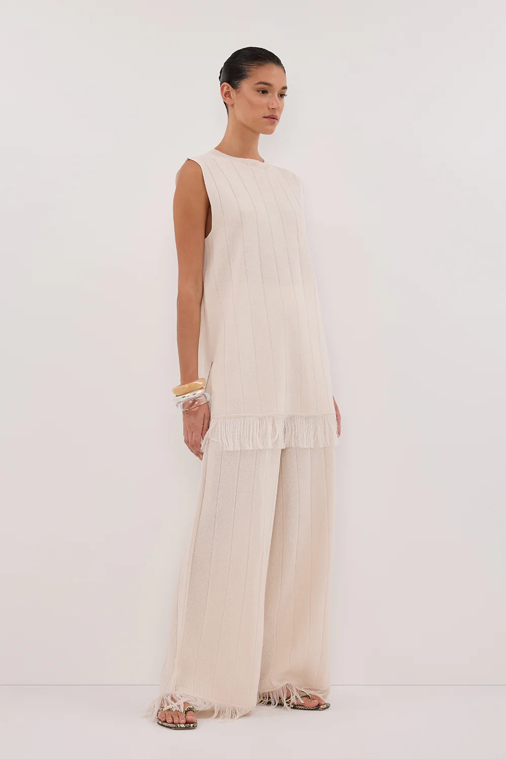 ARIA CREAM FRINGED KNIT PANT - Gamepaces