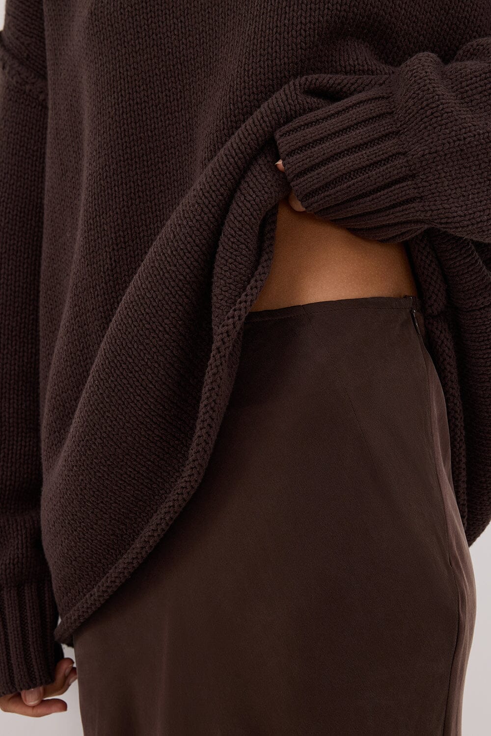 COLETTE BITTER CHOC SILK SKIRT - Gamepaces