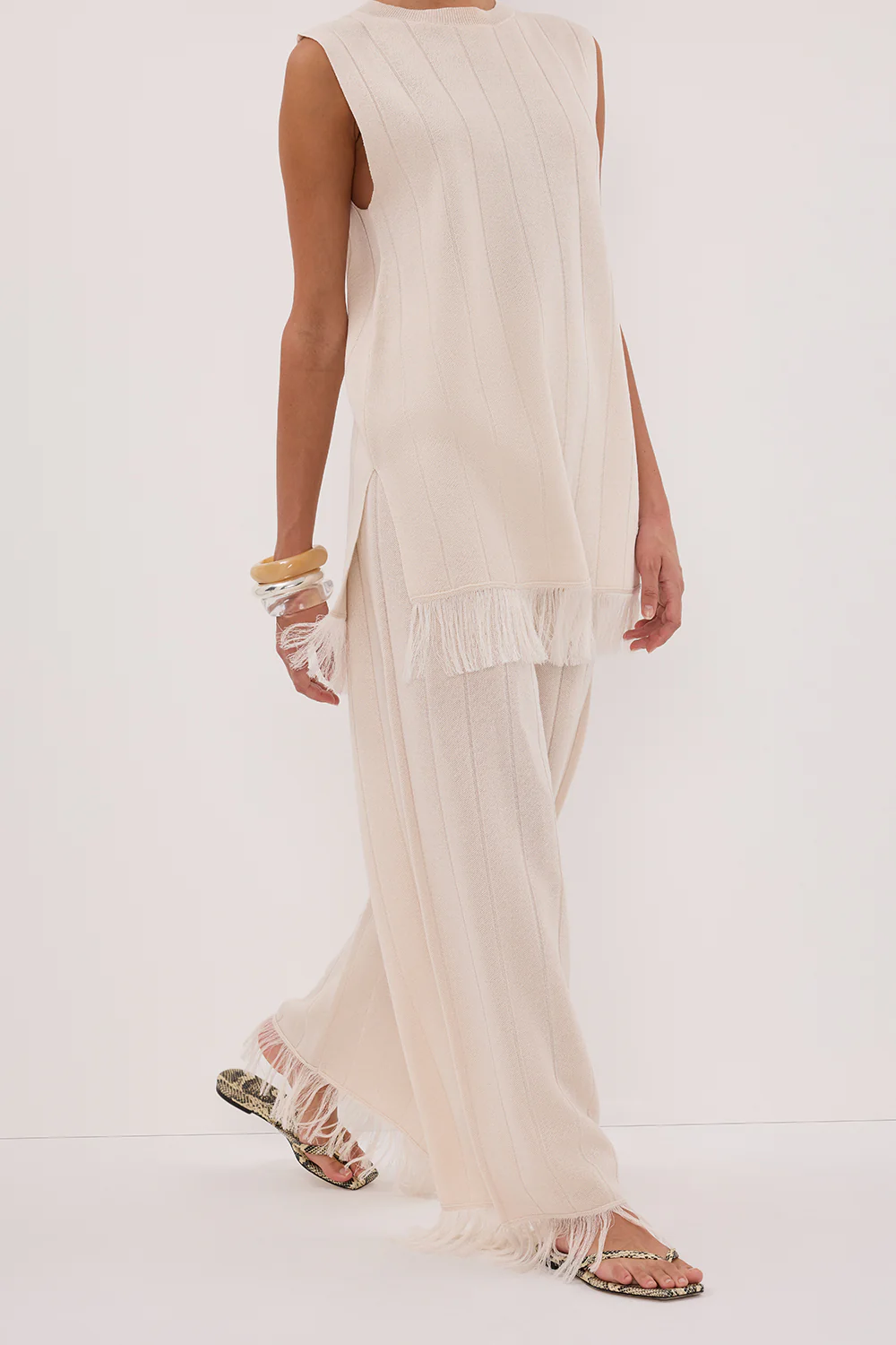 ARIA CREAM FRINGED KNIT PANT - Gamepaces