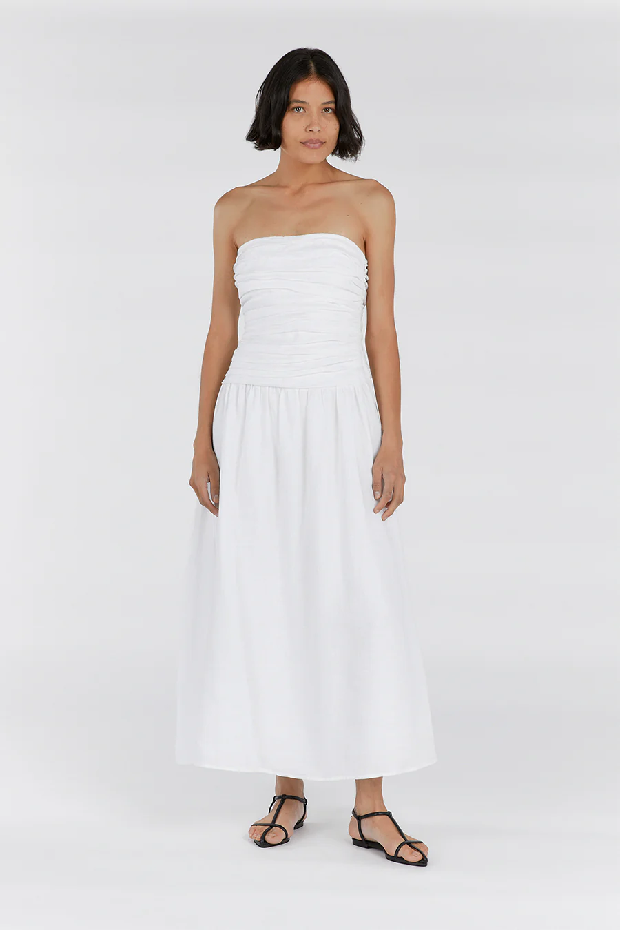 CATANIA WHITE LINEN STRAPLESS DRESS - Gamepaces