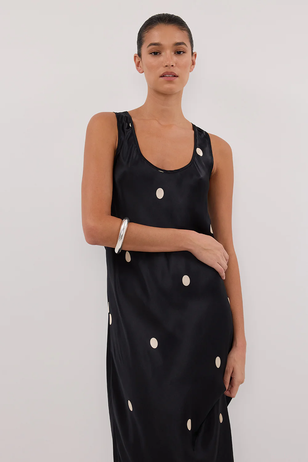 LAURA BLACK SPOT SILK MAXI DRESS - Gamepaces