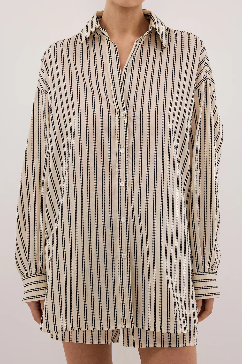 ELLIE CREAM OVERSIZED LONG SLEEVE STRIPE SHIRT - Gamepaces