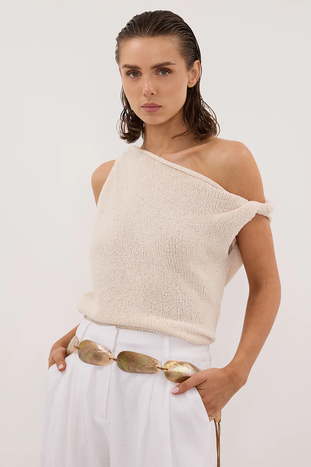 KARA SANDSTONE ASYM KNIT TOP - Gamepaces