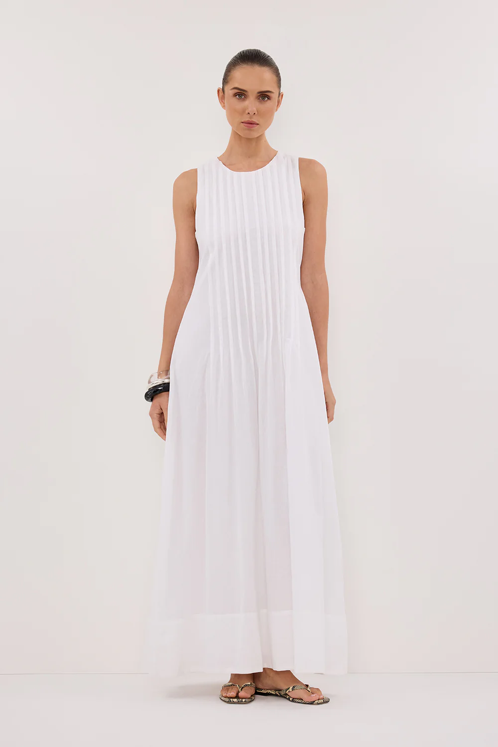MILO WHITE LINEN BLEND MIDI DRESS - Gamepaces