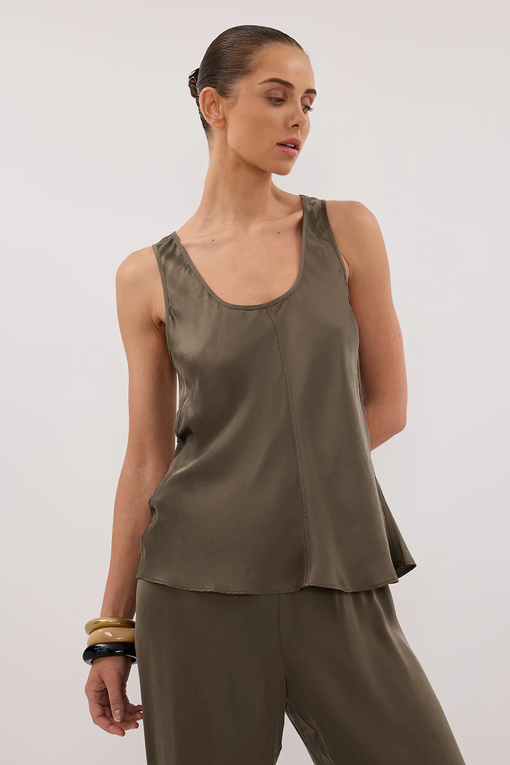 COLETTE OLIVE SILK CAMI TOP - Gamepaces