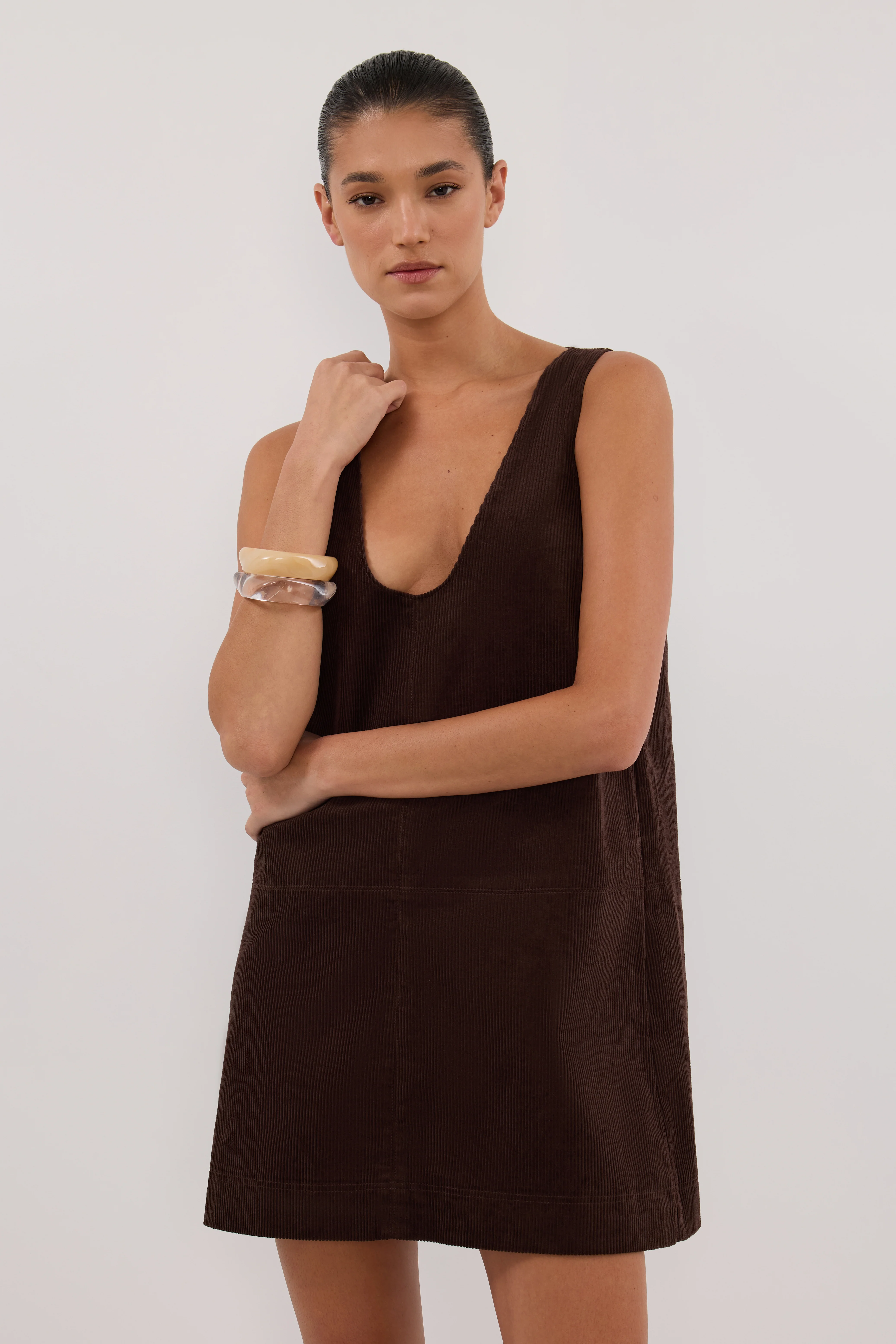 MILA CHOC COTTON CORDUROY MINI DRESS - Gamepaces