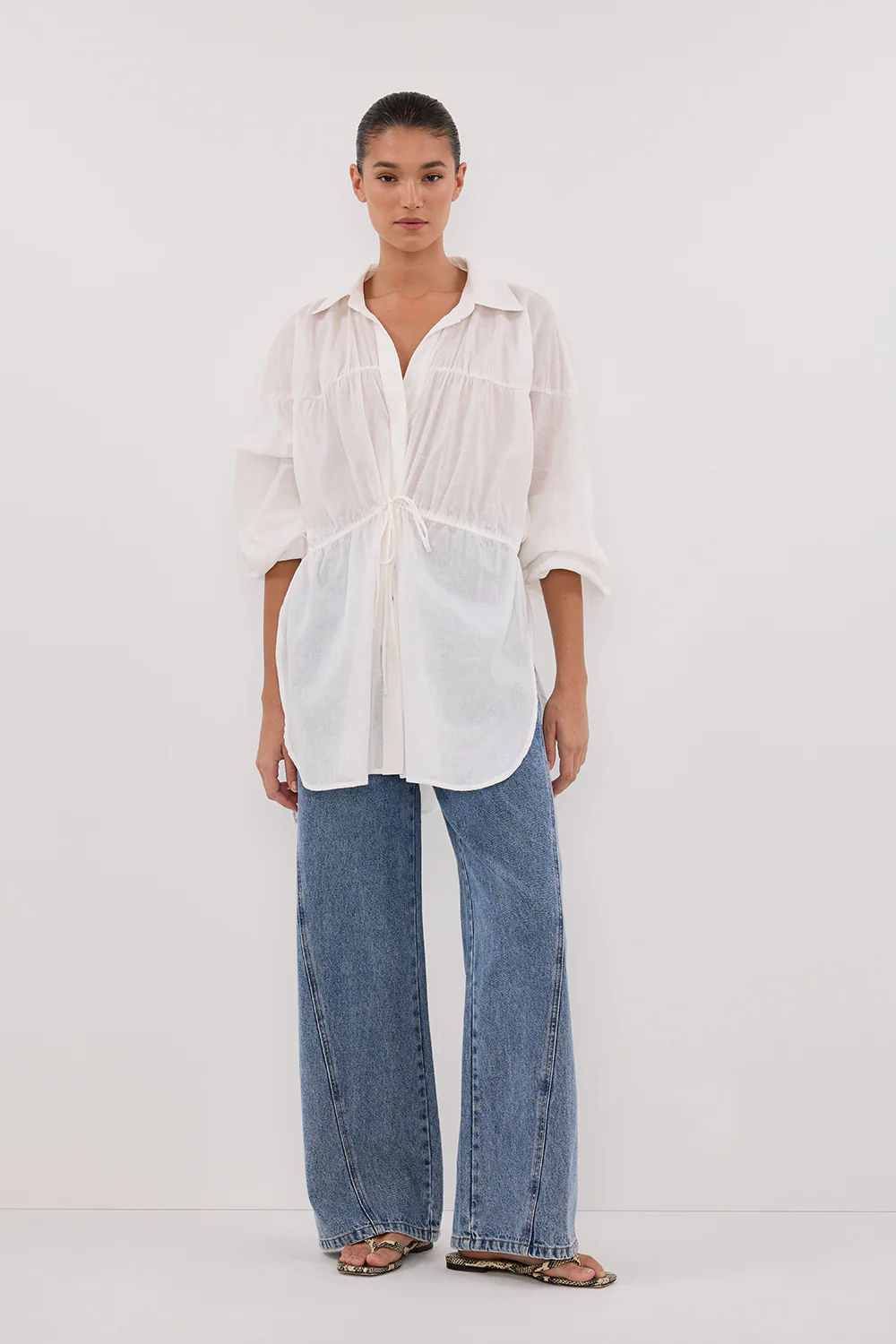 FLOYCE WHITE LINEN LONG SLEEVE TOP - Gamepaces