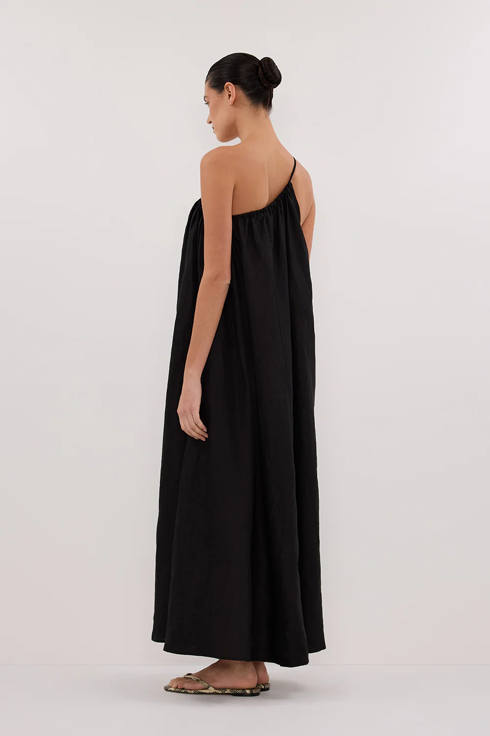 ALMA BLACK ASYM LINEN MIDI DRESS - Gamepaces