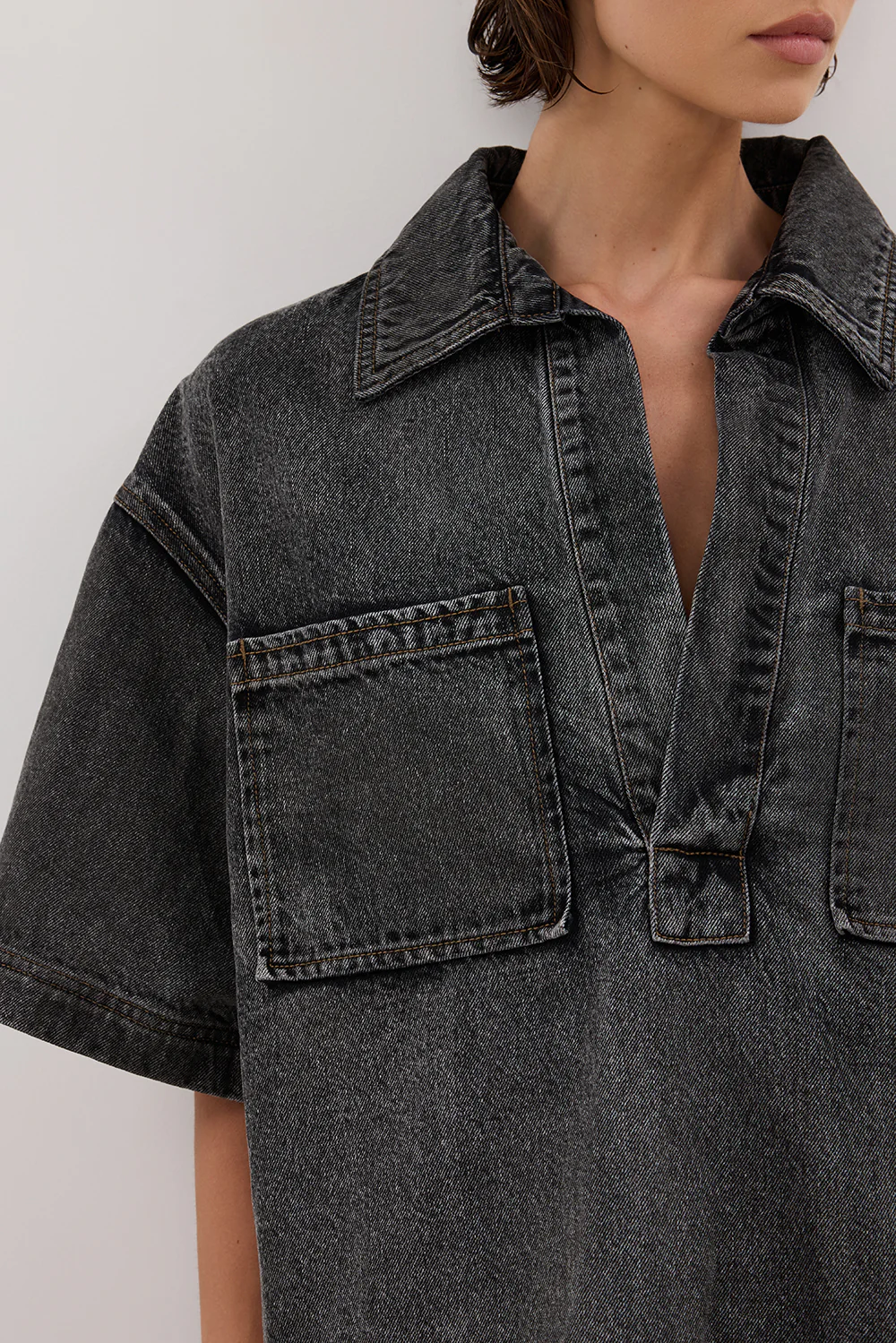 MASON WASHED BLACK BOXY DENIM SHIRT - Gamepaces