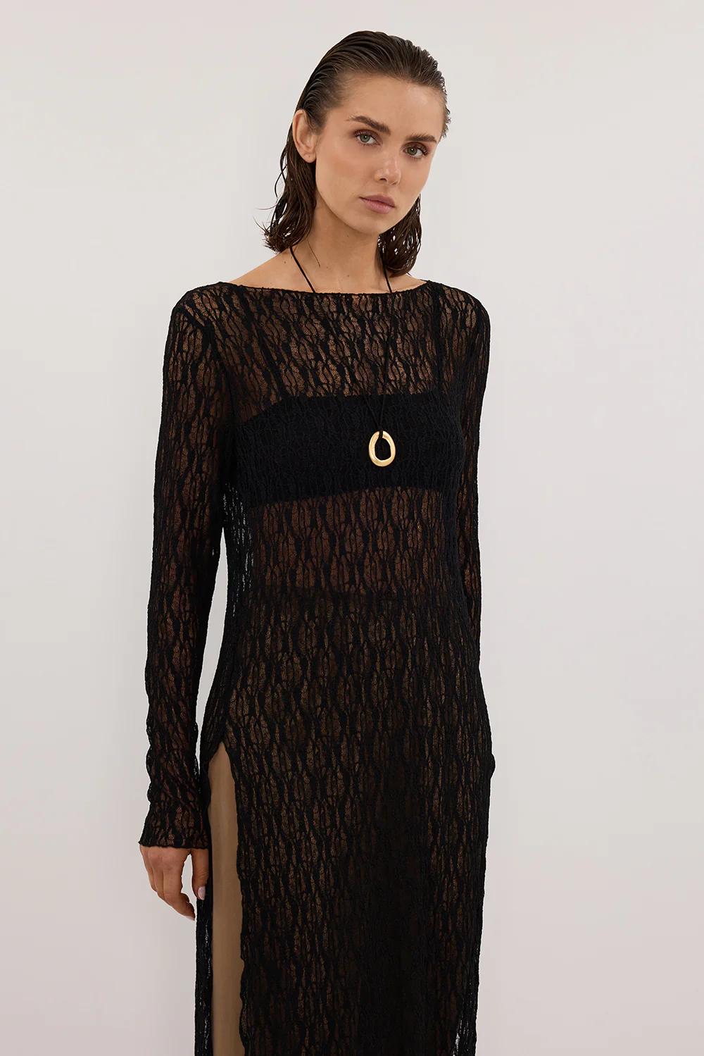 LIZZIE BLACK BOAT NECK TUNIC TOP - Gamepaces