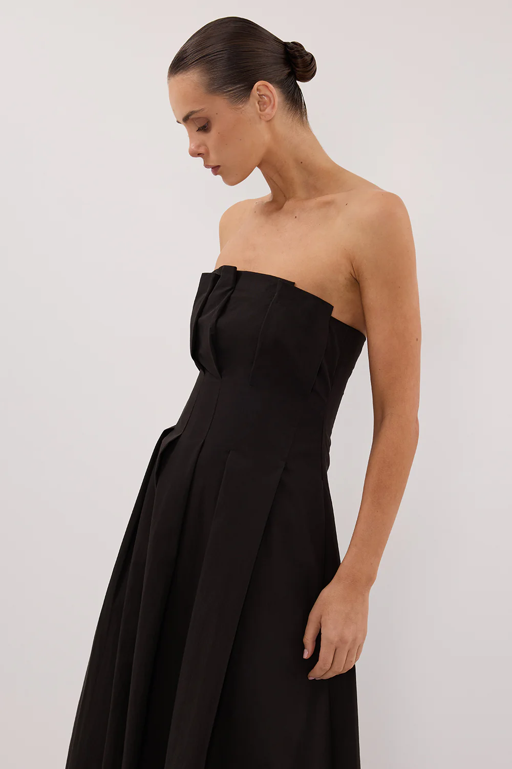 LILLY BLACK COTTON STRAPLESS MIDI DRESS - Gamepaces