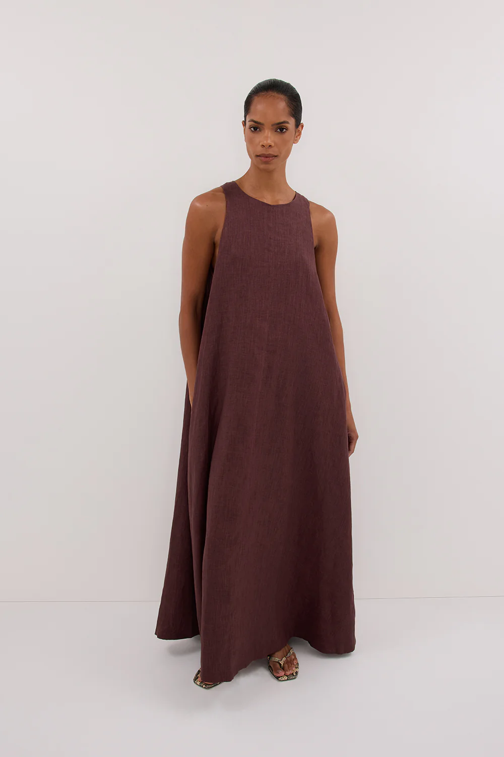 ISABELLE WALNUT LINEN MIDI DRESS - Gamepaces