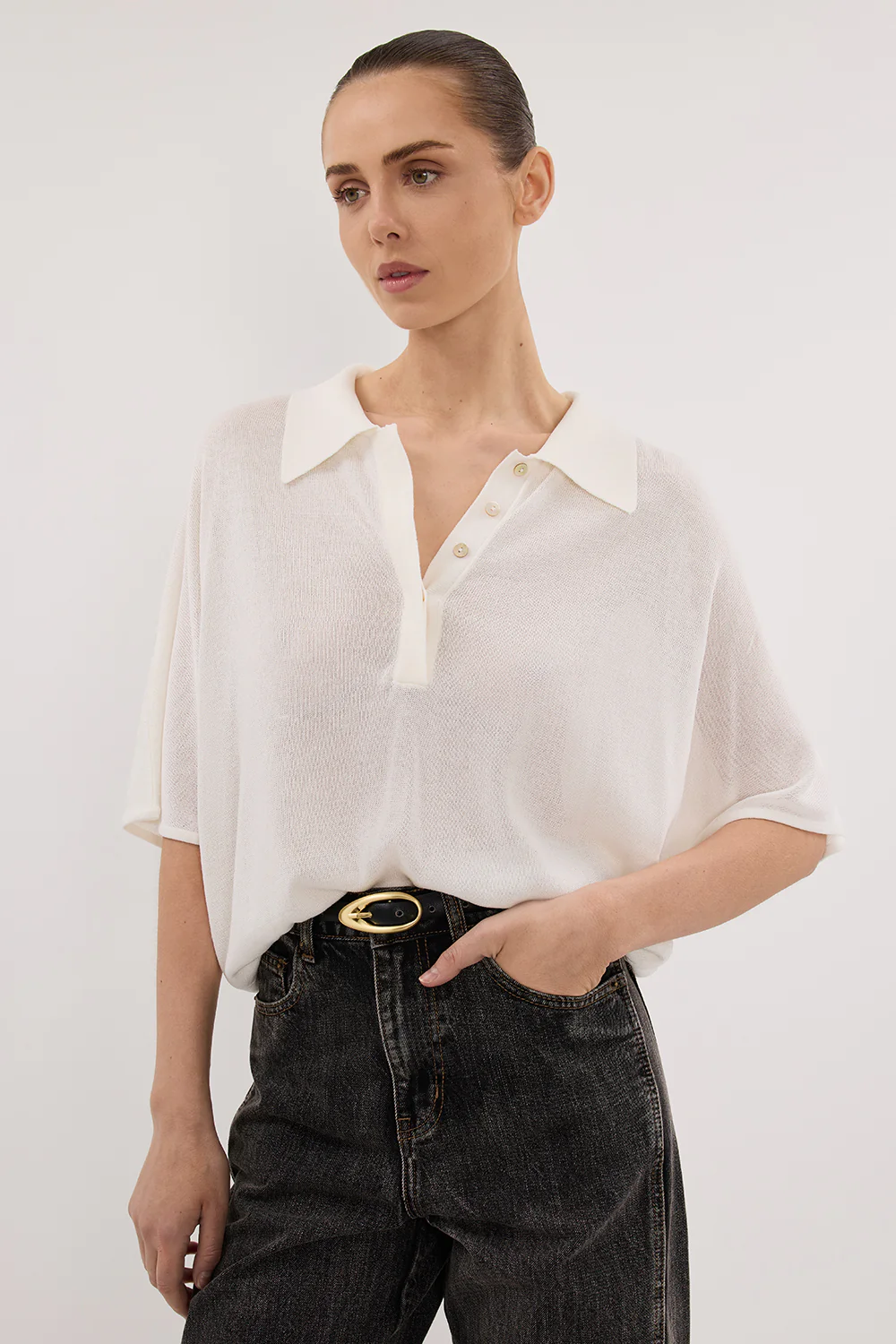 ELI CREAM POLO KNIT TOP - Gamepaces