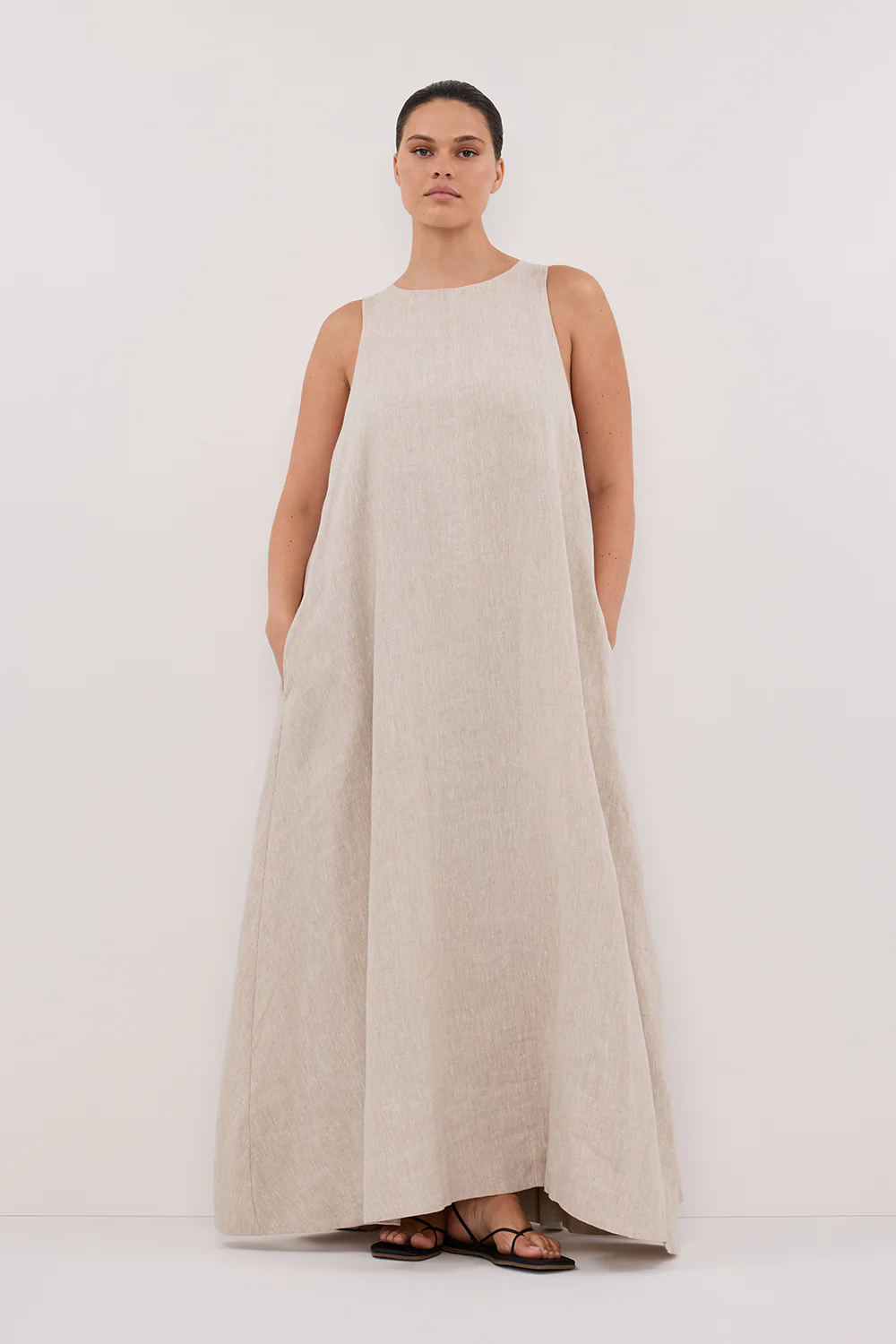 ISABELLE NATURAL LINEN MIDI DRESS - Gamepaces