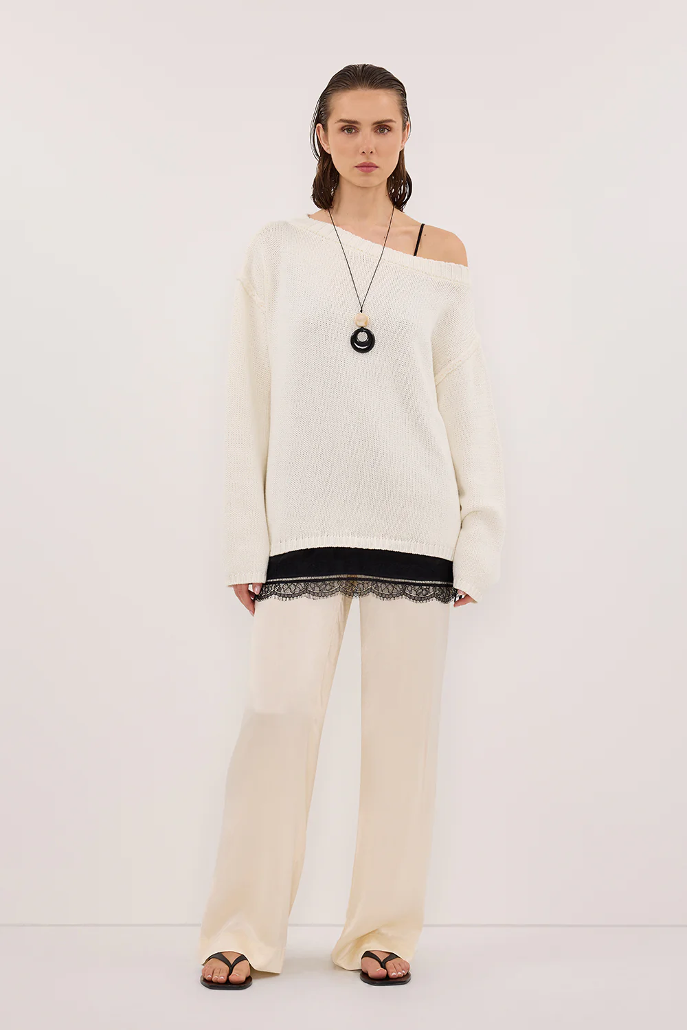 MONICA CREAM SATIN PANT - Gamepaces