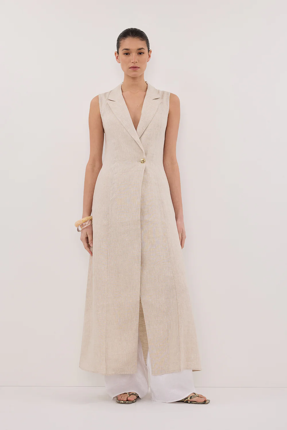 CORA NATURAL MIDI LINEN DRESS - Gamepaces