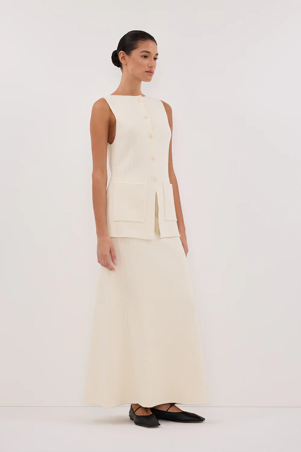 AVA CREAM LONGLINE KNIT MIDI SKIRT - Gamepaces