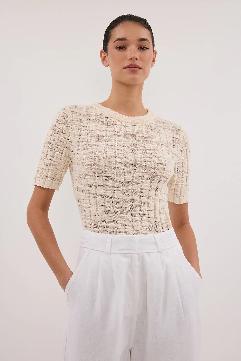 CIA NATURAL CAP SLEEVE KNIT TEE - Gamepaces