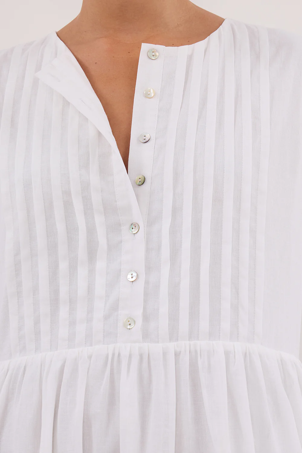 LARS WHITE PINTUCK LINEN MIDI DRESS - Gamepaces