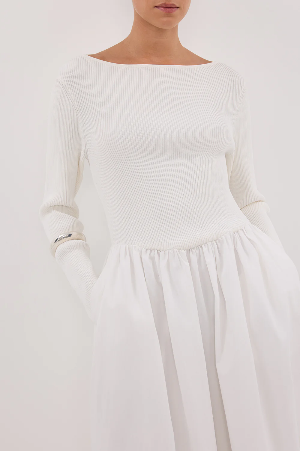 ABIGAIL WHITE HYBRID LONG SLEEVE MIDI DRESS - Gamepaces