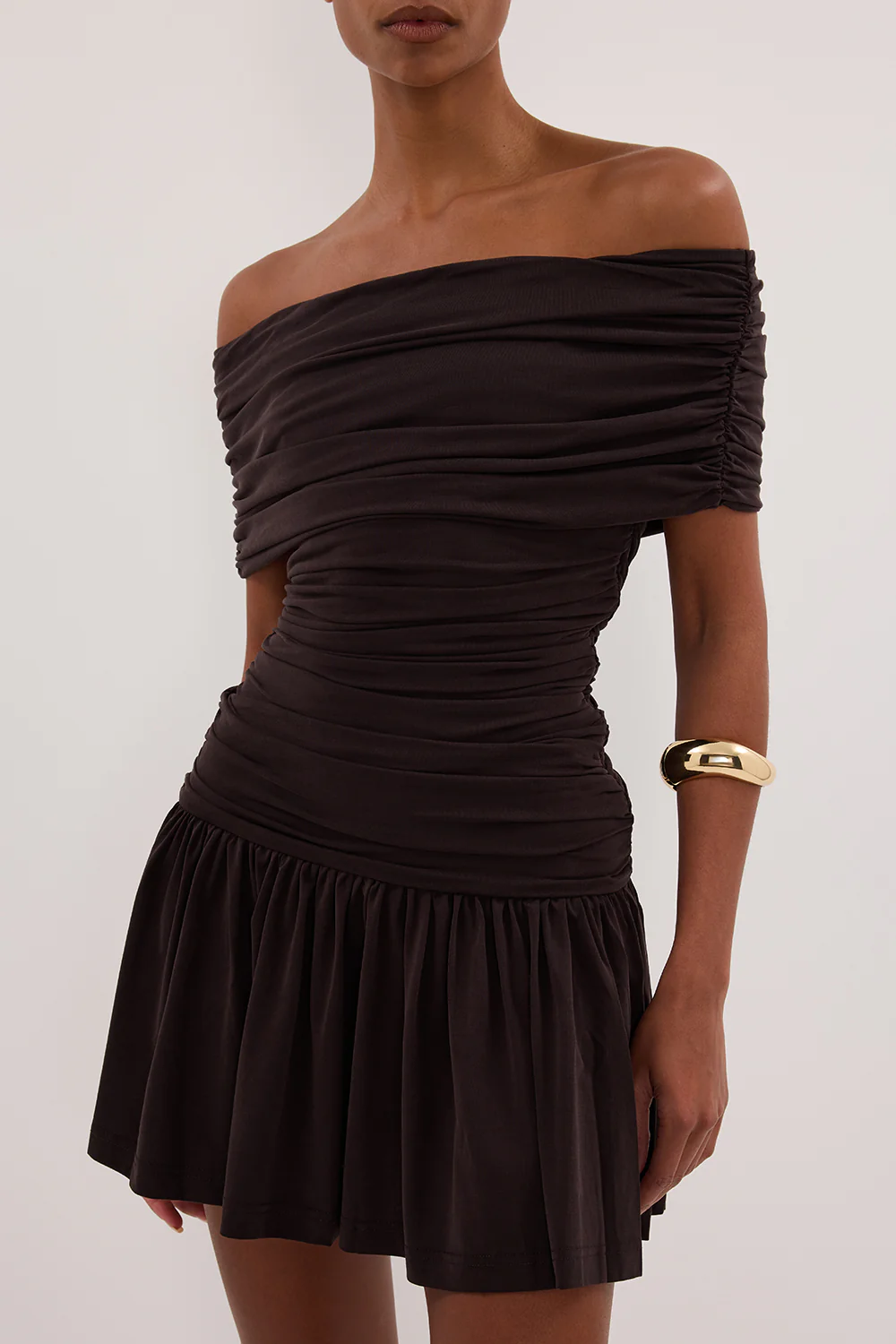 FEZ BURNT CHOC OFF SHOULDER MINI DRESS - Gamepaces