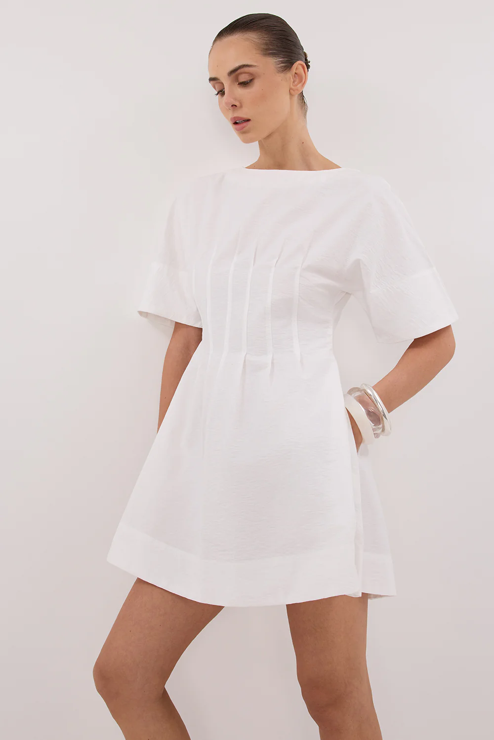DAPHNE WHITE SLEEVED MINI DRESS - Gamepaces