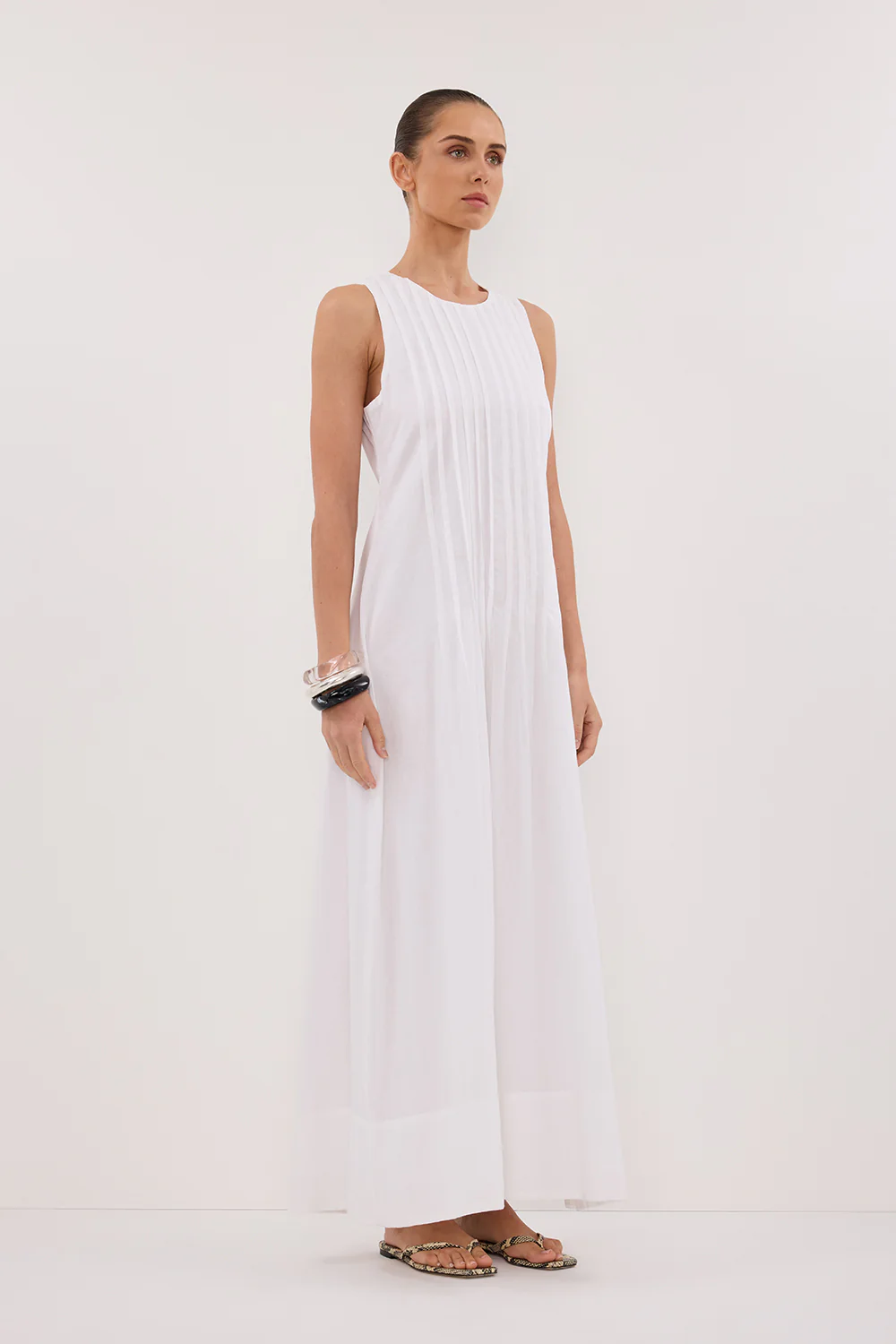 MILO WHITE LINEN BLEND MIDI DRESS - Gamepaces