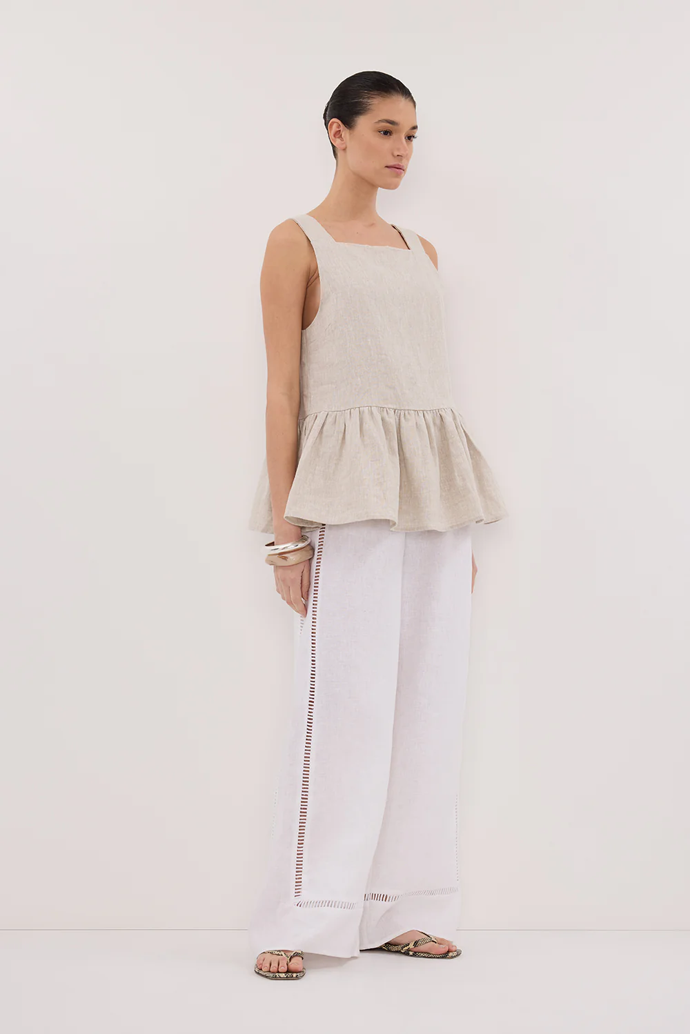 DAISY NATURAL LINEN PEPLUM TOP - Gamepaces