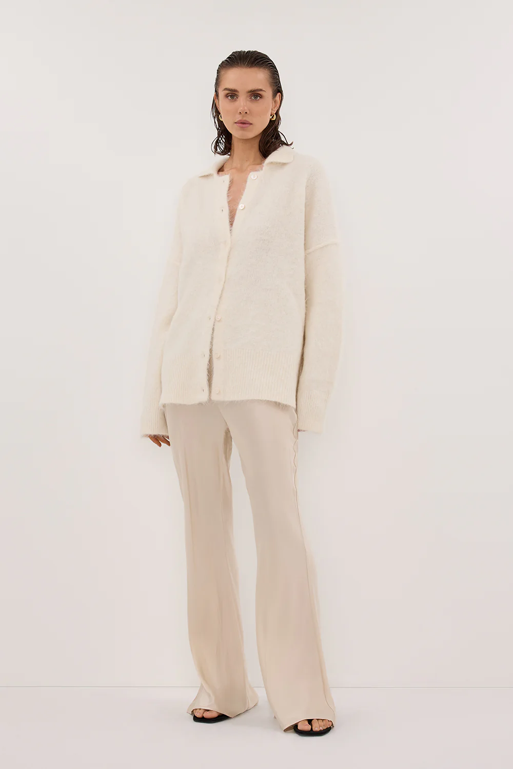 SALMA IVORY POLO NECK KNIT CARDIGAN - Gamepaces