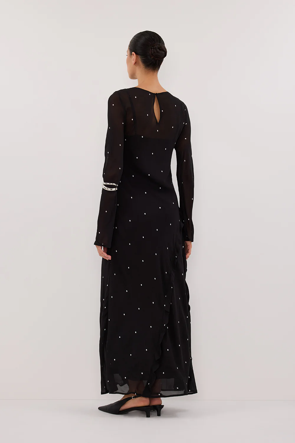 MELROSE BLACK SPOT LONG SLEEVE MAXI DRESS - Gamepaces