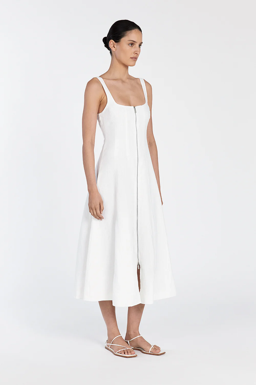 HARRIET WHITE LINEN MIDI DRESS - Gamepaces