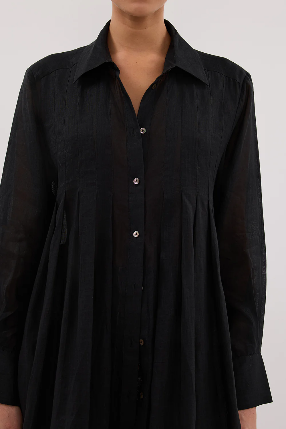 CARMEL BLACK RAMIE SHIRT DRESS - Gamepaces