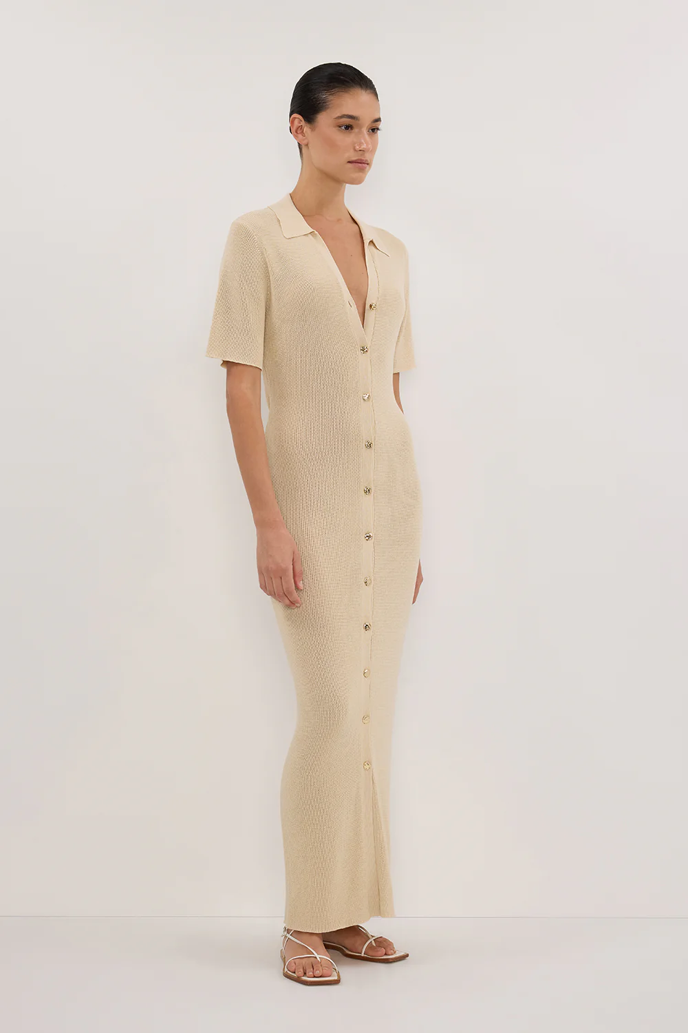 LIAM NATURAL KNIT POLO MAXI DRESS - Gamepaces