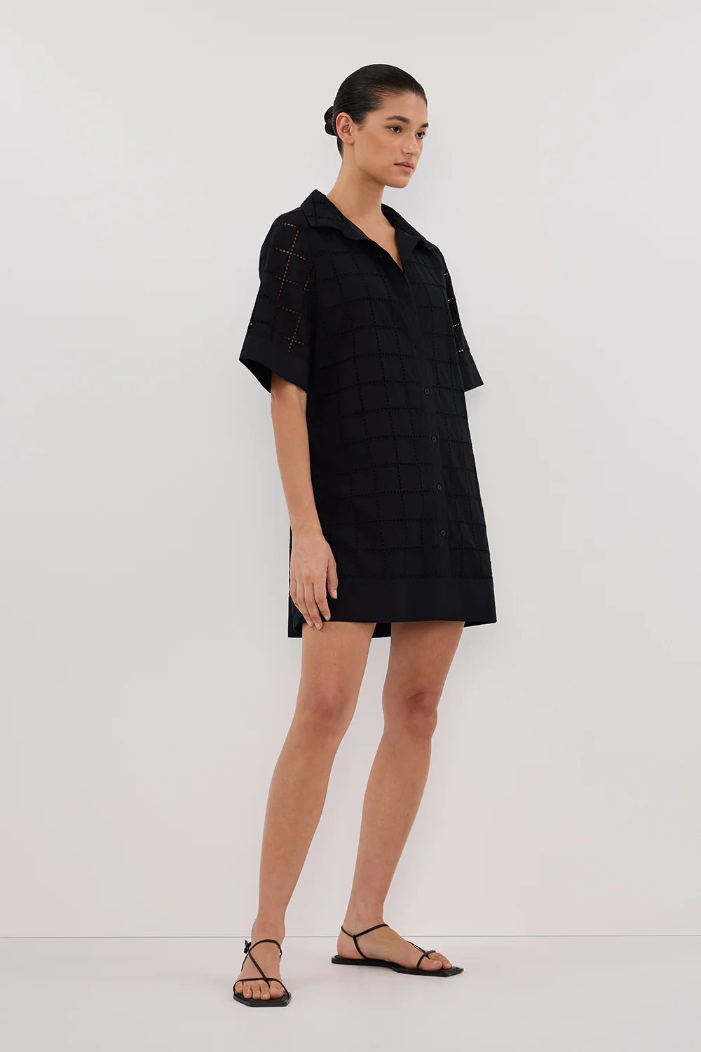 OWEN BLACK SLEEVED BRODERIE MINI DRESS - Gamepaces